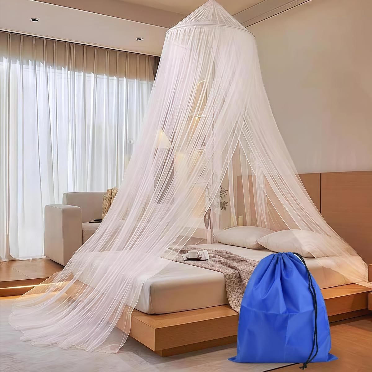 Mosquito Net voor Tweepersoons- en Eenpersoonsbedden, Fijnmazig Vliegennet voor Thuis en Reizen, Geschikt voor Binnen en Buiten met Draagtas