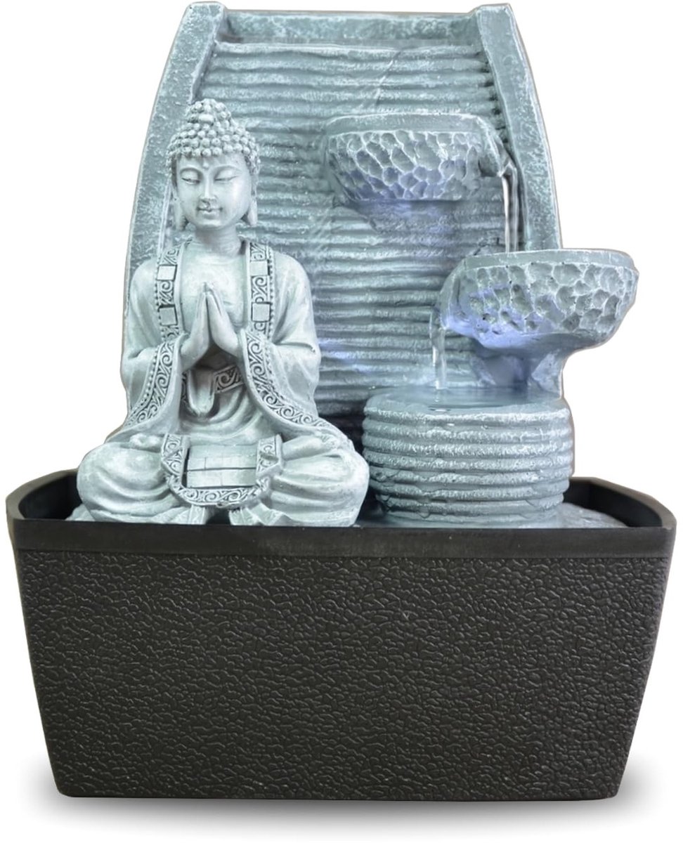 Omgoods - Feng Shui Binnenfontein met LED Verlichting en Mediterende Boeddha