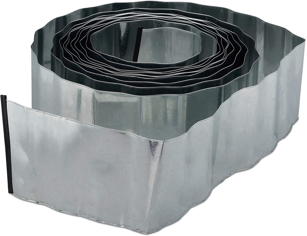 Omgoods - Flexibele Graskantborder van Metaal, 10 m, Galvaniseer, Zilver