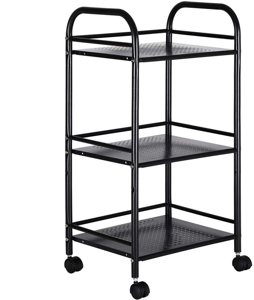 Omgoods - Metalen Opslagtrolley met 3 Planken en 4 Zwenkwielen