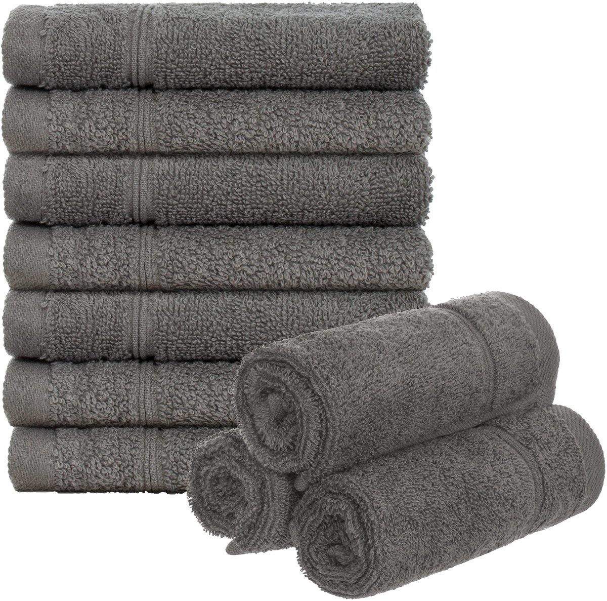 Omgoods - Set van 10 Waslapjes 30x30 cm - Terry Katoen 470 g/m² Antraciet