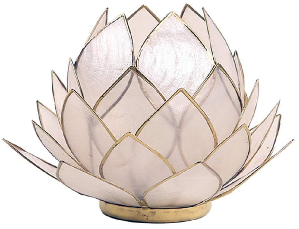 Omgoods - Grote Lotus Kaarsenhouder van Capiz, Natuurkleur