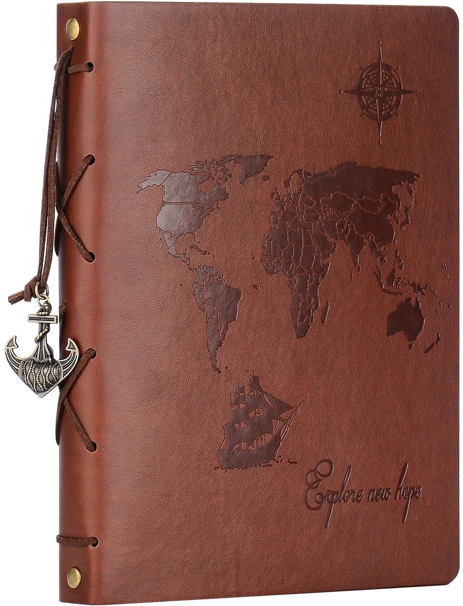 Omgoods - DIY Fotoalbum Wereldkaart met 60 Pagina's in Leer