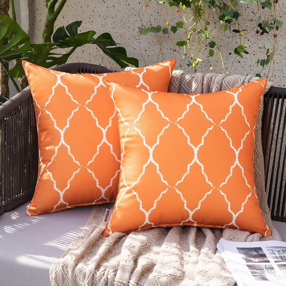 Omgoods - Set van 2 Waterproof Outdoor Kussenhoezen 45 x 45 cm in Marokkaanse Stijl
