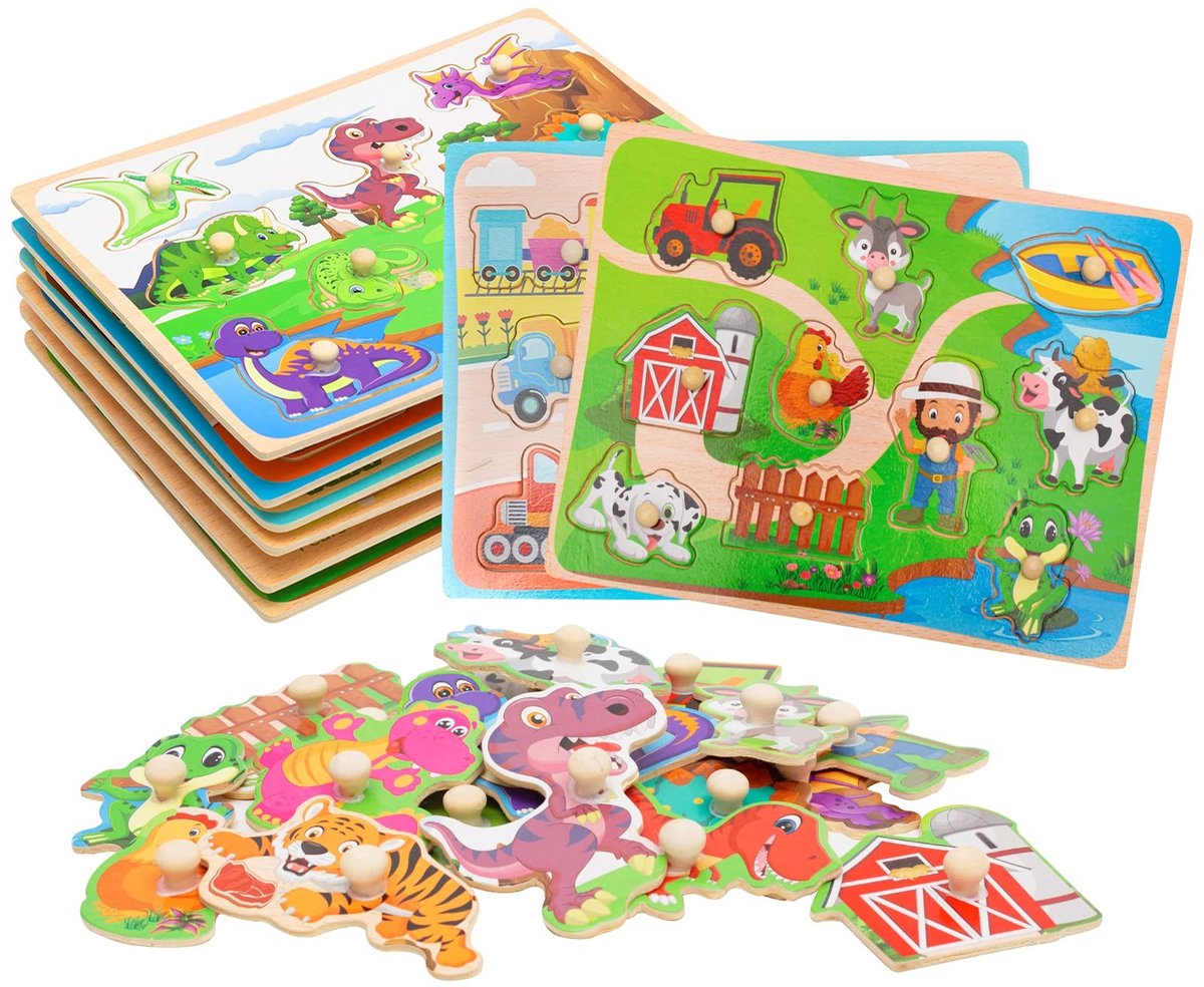 Omgoods - Houten Puzzels voor Peuters van 2-4 Jaar, 6 Stuks Educatief Speelgoed