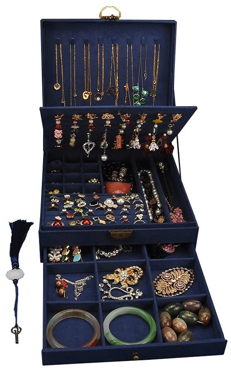 Omgoods - 3-laags Sieradenbox voor Dames met Lockfunctie en Opbergcapaciteit
