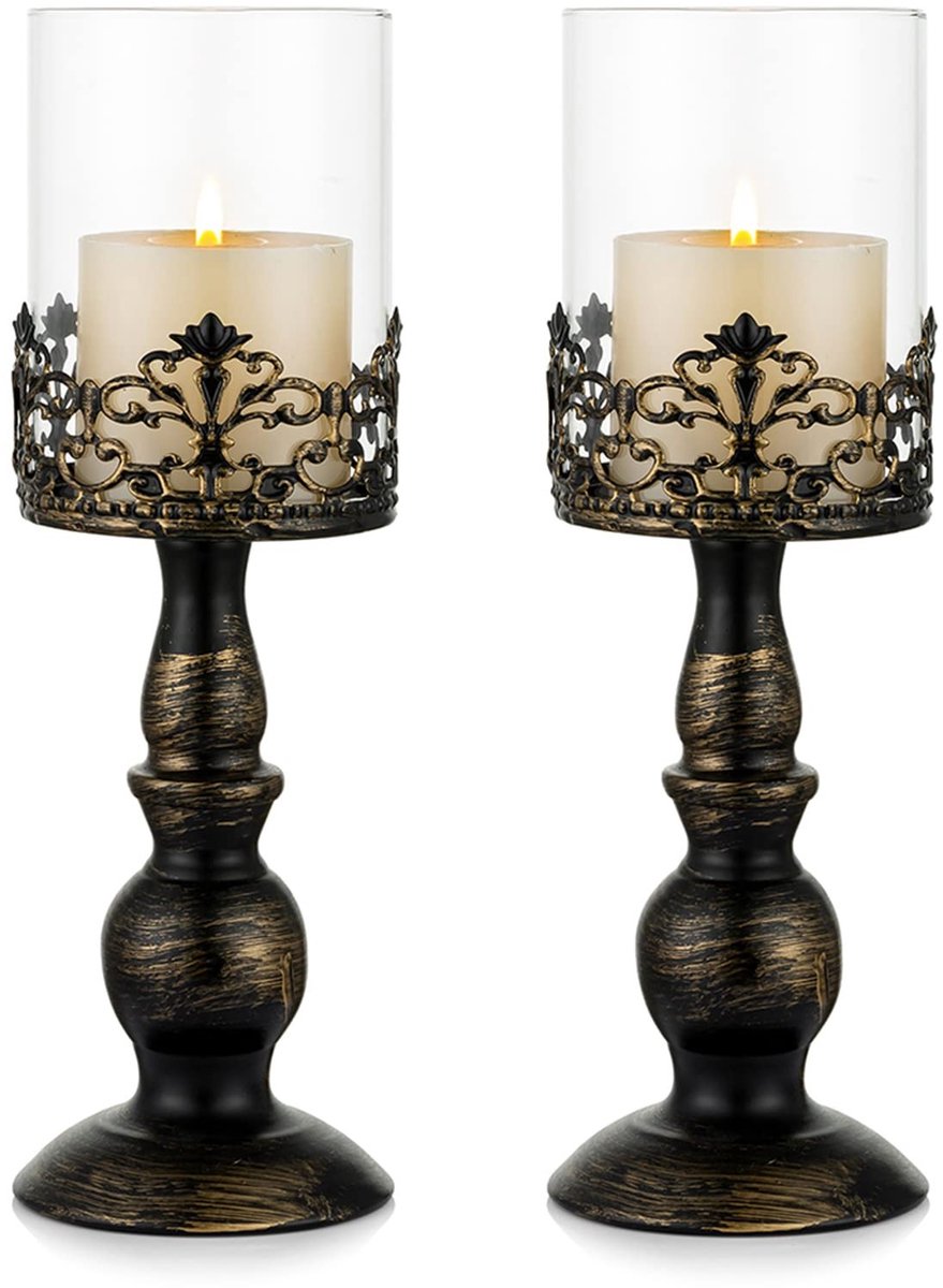 Omgoods - Set van 2 Vintage Zwarte Kandelaarhouders van Metaal