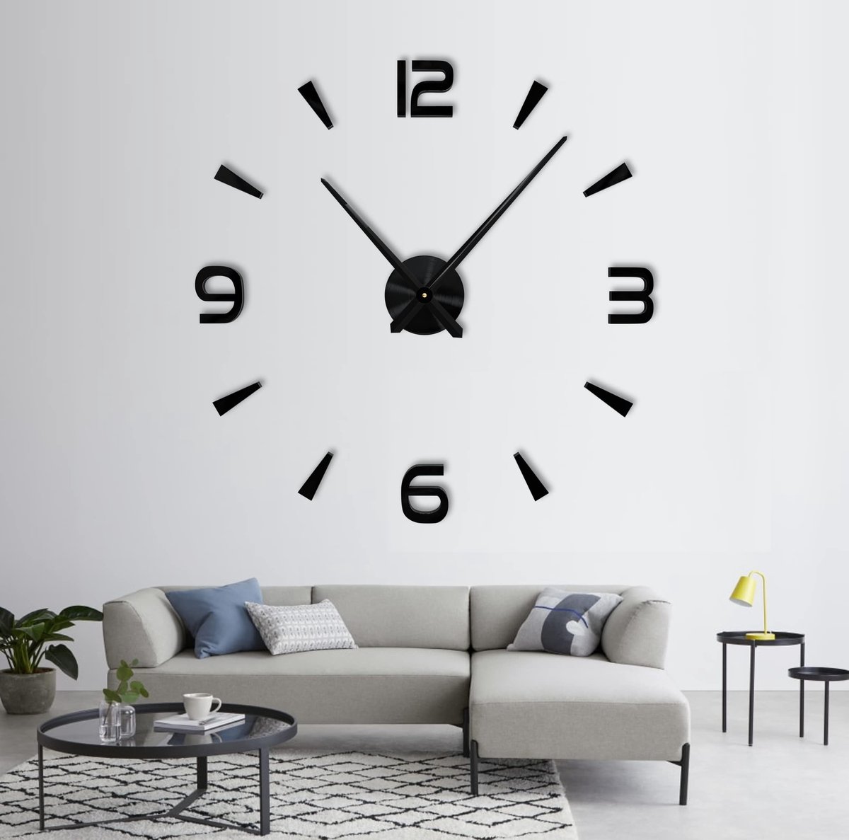 Omgoods - Modern 3D Wandklok Zwart voor Thuis en Kantoor