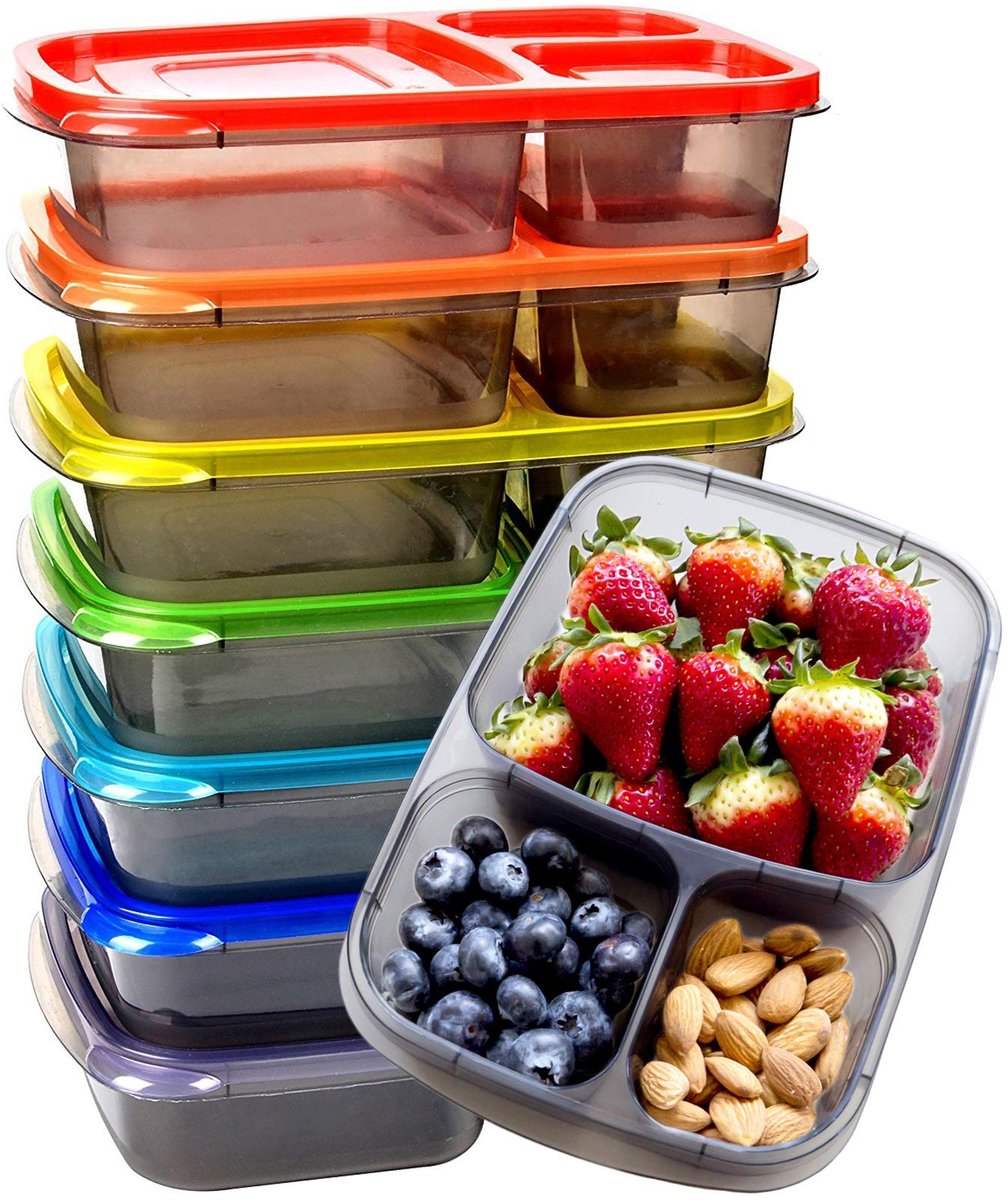 Omgoods - 7 Stuks Bento Lunchbox met 3 Compartimenten voor Voedselopslag