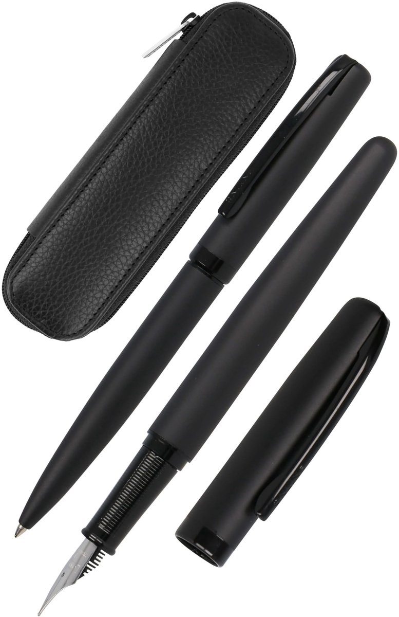 Omgoods - Eleganza Pure Black Schrij set met Balpen en Vulpen