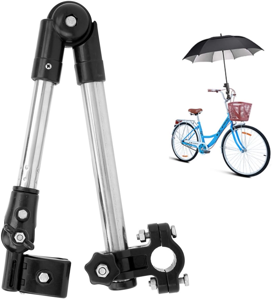 Omgoods- Paraplu Houder Verstelbaar - Fiets/rolstoel Houder - Antislip Beugel - Roestvrij Staal - 180 Graden Draaibaar - Geschikt Voor Kinderwagen - Paraplu Mount