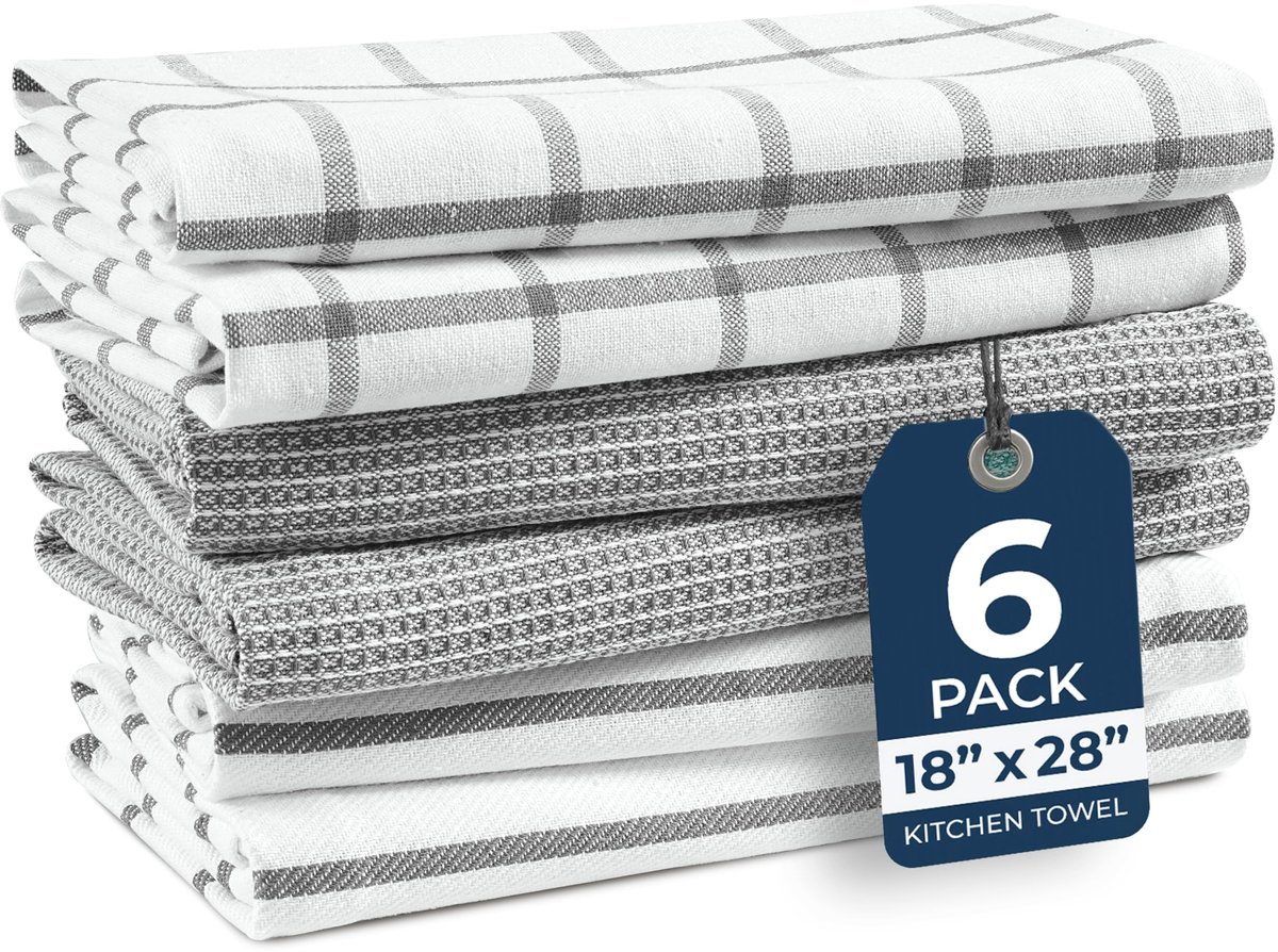 Omgoods - Set van 6 Keukenhanddoeken - 100% Katoen, 18 x 28 Inch, Absorberende Keukenhanddoeken