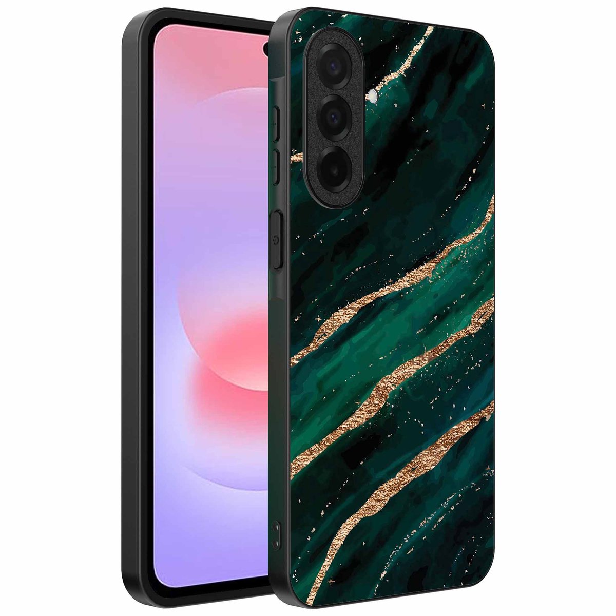 Geschikt voor Samsung Galaxy A37 Telefoonhoesje met marmer opdruk - TPU backcover case marble design - Goud Groen - Smartphonica geschikt voor Samsung Galaxy A37