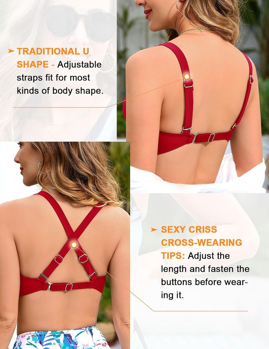 Badpak voor dames met hoge taille, tweedelig, bikiniset, push-up-bikini, gewatteerd bovendeel, verstelbare strandjurk, beachwear