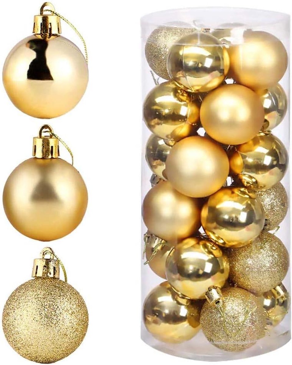 24 stks 4 cm Goud Kerstboom Ballen Ornament Hanger voor Xmas Festival Party Tuin Decoraties