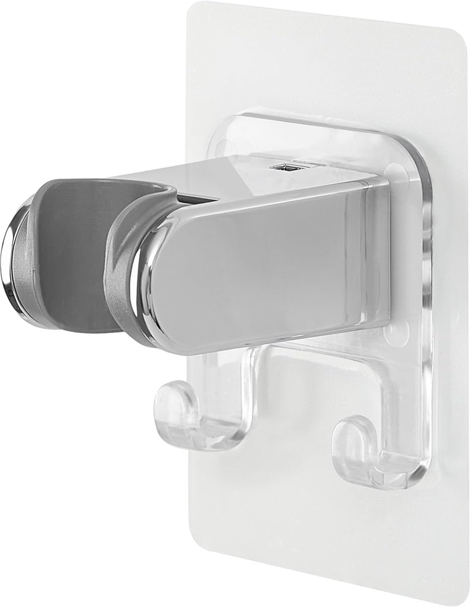 Douchekophouder met dubbele haak, verstelbaar 21-24 mm, wandhouder voor bidet/badkamer, met waterdichte lijm, transparant
