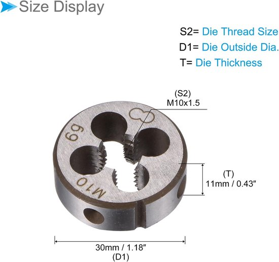 Stock Handvat Set, M10x1.5 Draad Die & Fit 30mm OD/M10-M11 Die Wrench Tool Kit - (Toepassingen: voor draadsnijden repareren), 1-Set — afbeelding 4