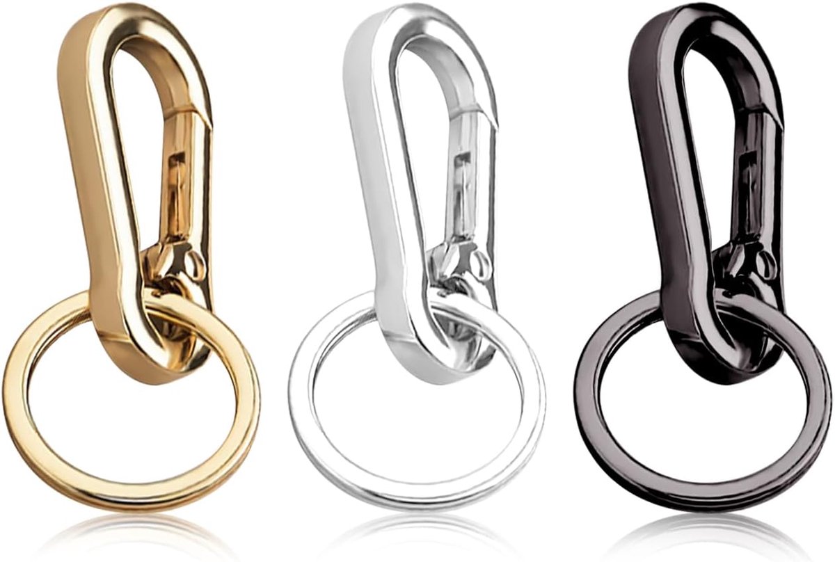 3 stuks metalen sleutelhangers, afneembare ophanging met haak, metalen karabijnhaak, sleutelhanger, accessoires voor cadeau (chroom, goud, gunmetal)