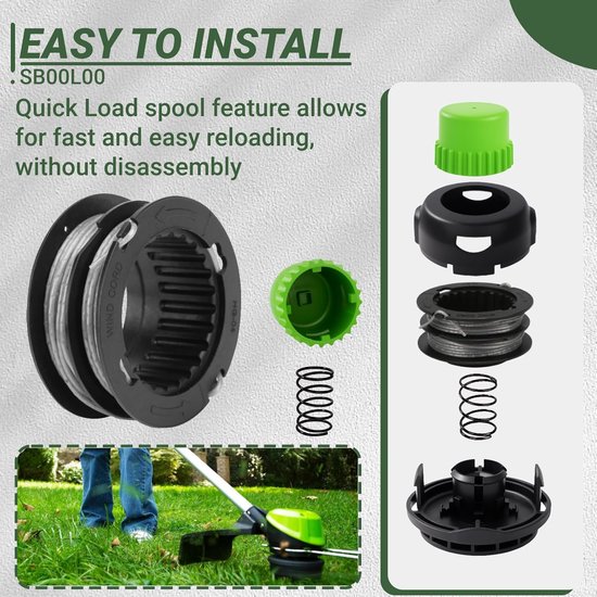 Vervangende spoel voor snaartrimmer, 5,2 m .80 inch, compatibel met Greenworks ST60V ST60V-T0 80V ST80L200, voorgemonteerde snaartrimmer, navullingen, dubbele lijn 2901619 2906302 (4 — afbeelding 3