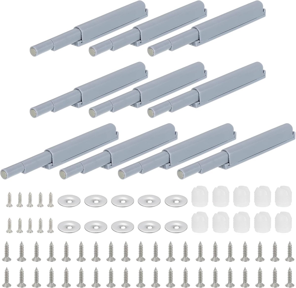Softclose Deurdempers, set van 10 push-to-open deuropeners, magneet, kastdeur, stoomboot met reserveschroeven, geluidsdemper, meubeldeurdempers voor keukenkastdeuren, kledingkastdeuren