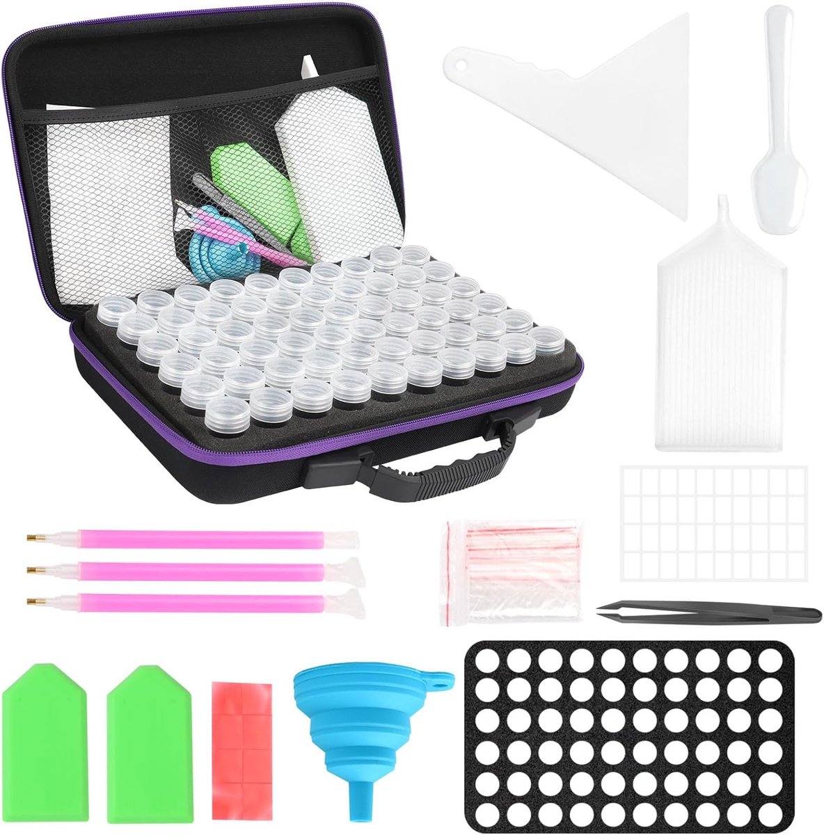 Diamond Painting Accessoirebox, 60 vakken, diamond painting, koffer met accessoires voor diamantschilderen, accessoireset, 5D diamond painting accessoires, organizer voor strass, kralen,