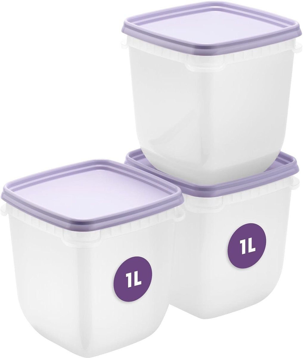 Vershouddozen met deksel en koelkastorganizer, 1 liter, set van 3, geschikt voor koelkast en vriezer, BPA-vrije maaltijdvoorbereidingsdozen, diepvriesboxset