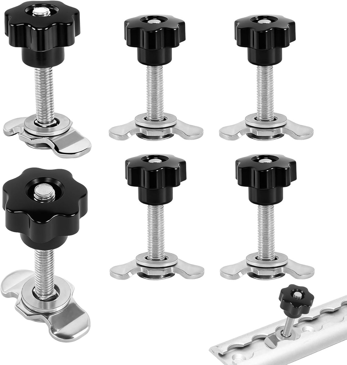 6 stuks schroeffitting airlinerail, M8x60 airlinerail fitting, zwart airline fitting eindknop stergreep airlineverschroeving accessoire 500daN eenvoudige eindknop voor zurrschienen