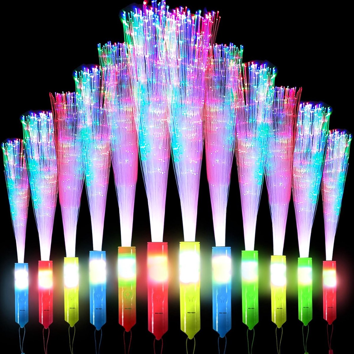 12 stuks LED leuchtstäbe, knipperlichten, lichtwaaiers feestset met multicolor licht, glasvezel lichtstaaf voor Kerstmis, feest, concert, bruiloft