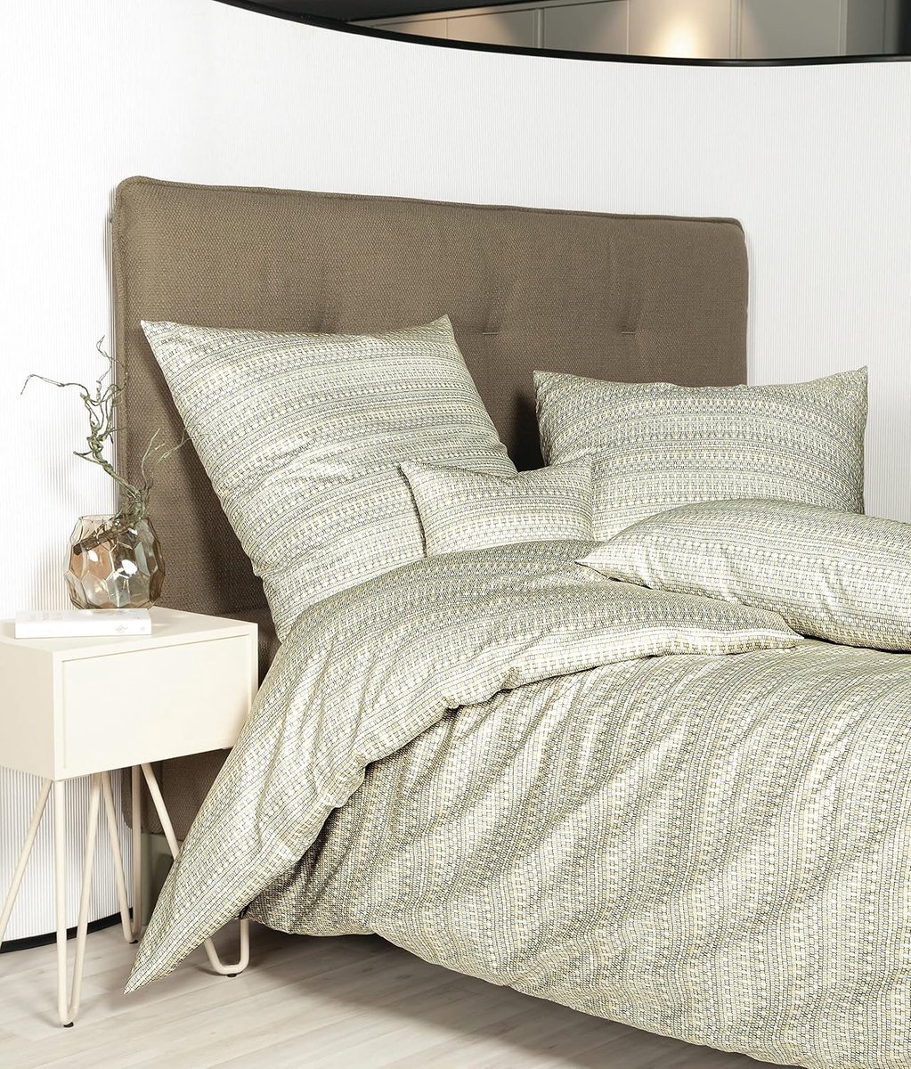 Beddengoed mako-satijn Milano 135x200 cm + 80x80 cm olijfgrijs varen