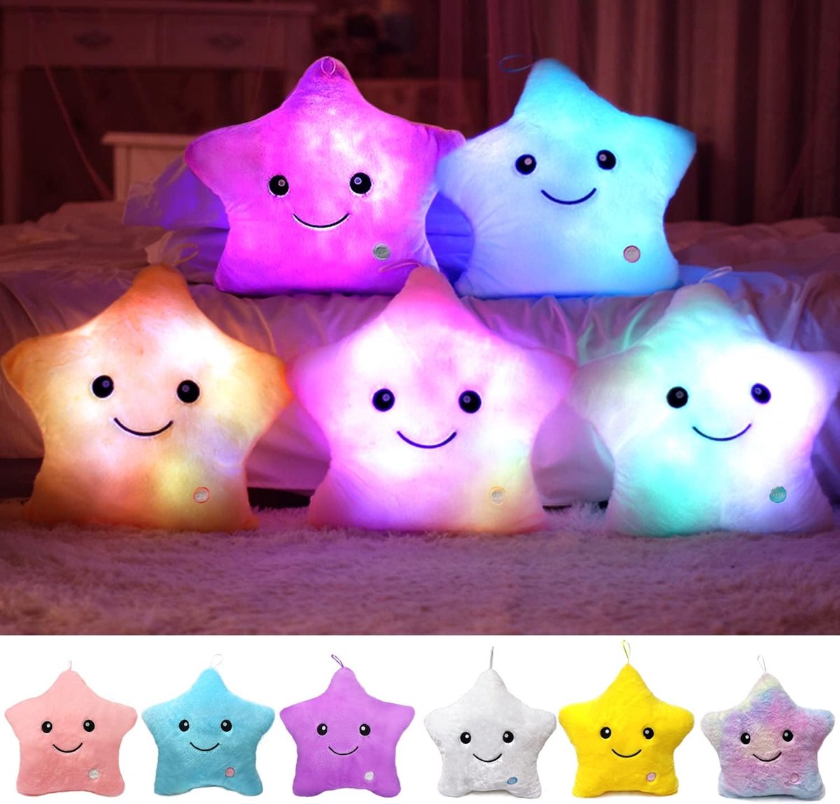 Plush Cushion Pillow, Decoratief Kushion LED Light Star Cushion, Plush Decoratief Kushion, Decoratieve Kussens (Blauw)