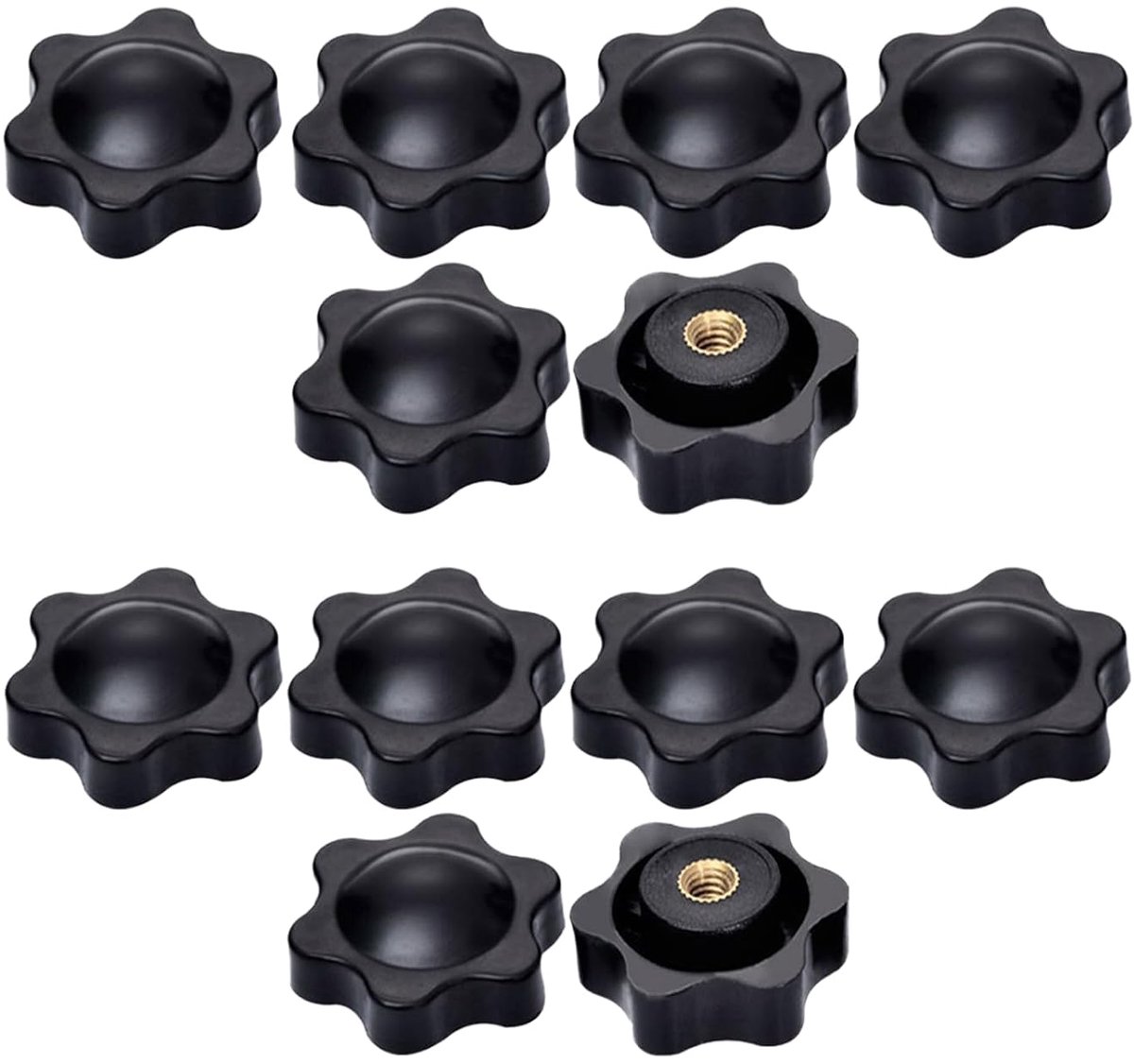 12 stuks vleugelmoeren M8 en M6, zwarte stergreepmoer, koperen kern, stergreep, handschudden, stergreep, kartelmoer voor mechanische uitrusting, industriële uitrusting (zwart 1)
