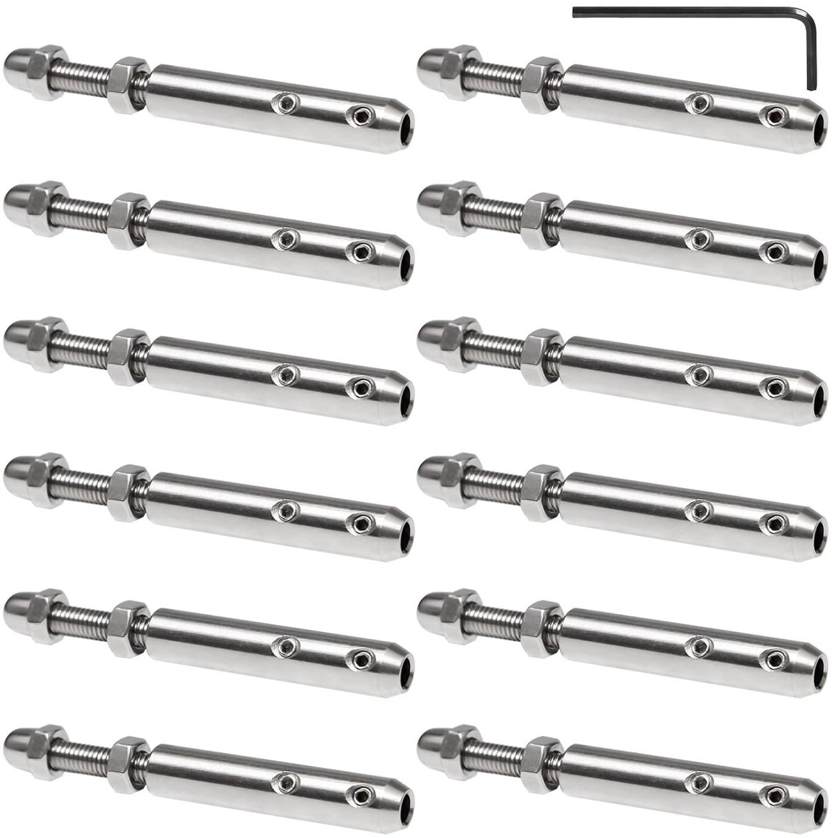 Set van 12 Spanners M4 voor RVS Kabels, 4 mm, Corrosiebestendig, Hoge Sterkte, Tuinhekken en Maritieme Accessoires