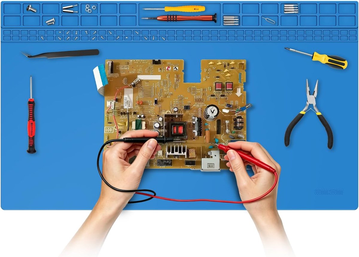 Soldeermat siliconen: Reparatiemat elektronica 60/35 cm 500 °C | Extra groot 60/35 cm - Antistatisch & antislip - Hittebestendig tot 500 °C - Voor elektronica, telefoon, laptop & DIY