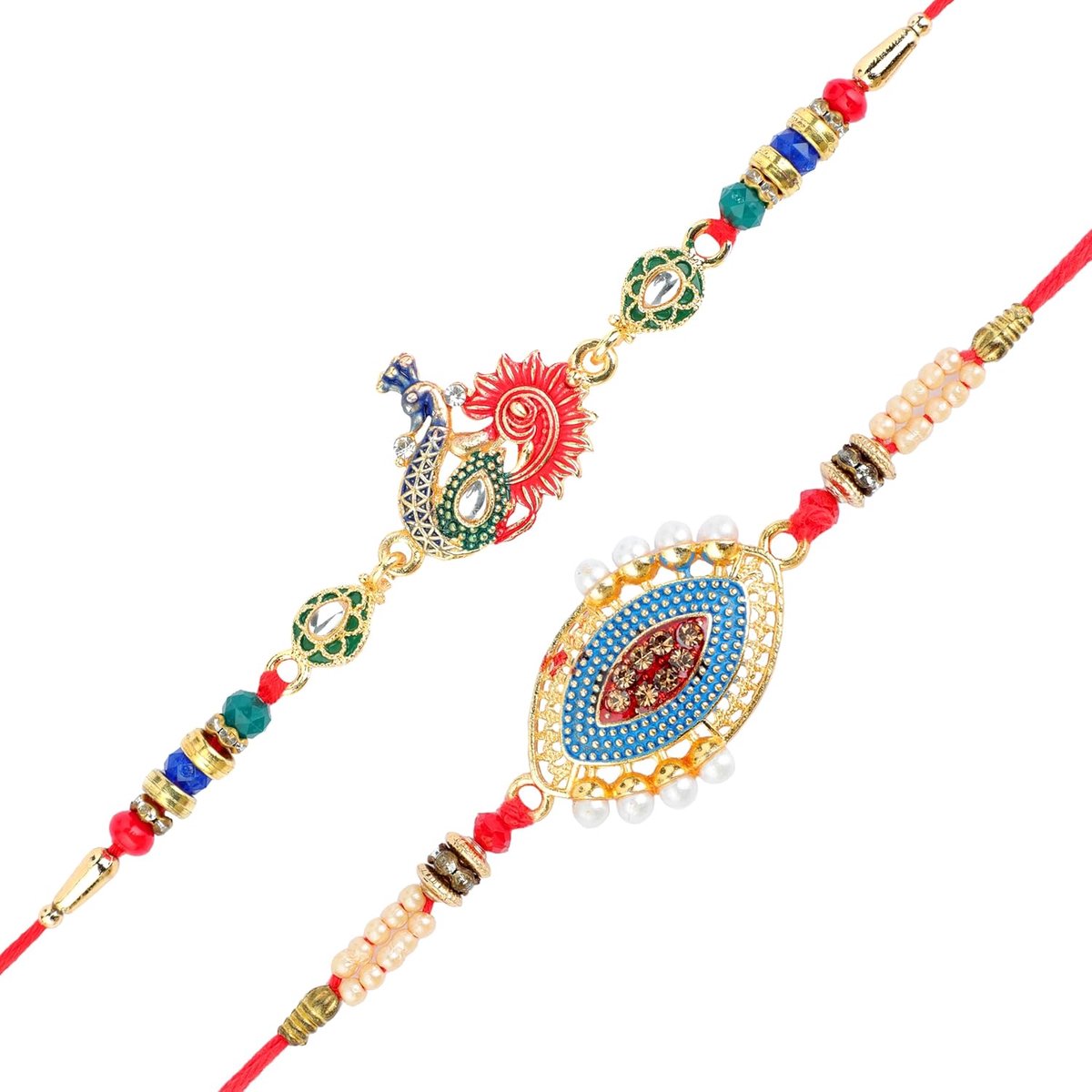 Set van 2 Rakhi armbanden voor Broer Rakhi Draadarmbanden voor Bhai Bhabhi Bhaiya Veera Raksha Bandhan Rakhi Set Dora armbanden met geschenkverpakking voor broer zus, Indiase traditionele Raksha