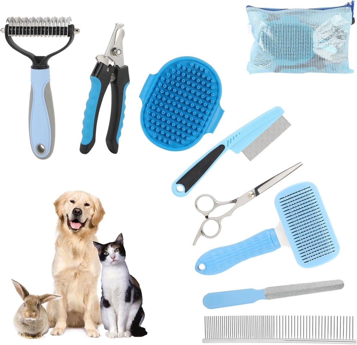 Professionele 9-delige Dierenverzorgingsset voor Honden en Katten met Zelfreinigende Borstel en Multifunctionele Accessoires voor Dierenverzorging