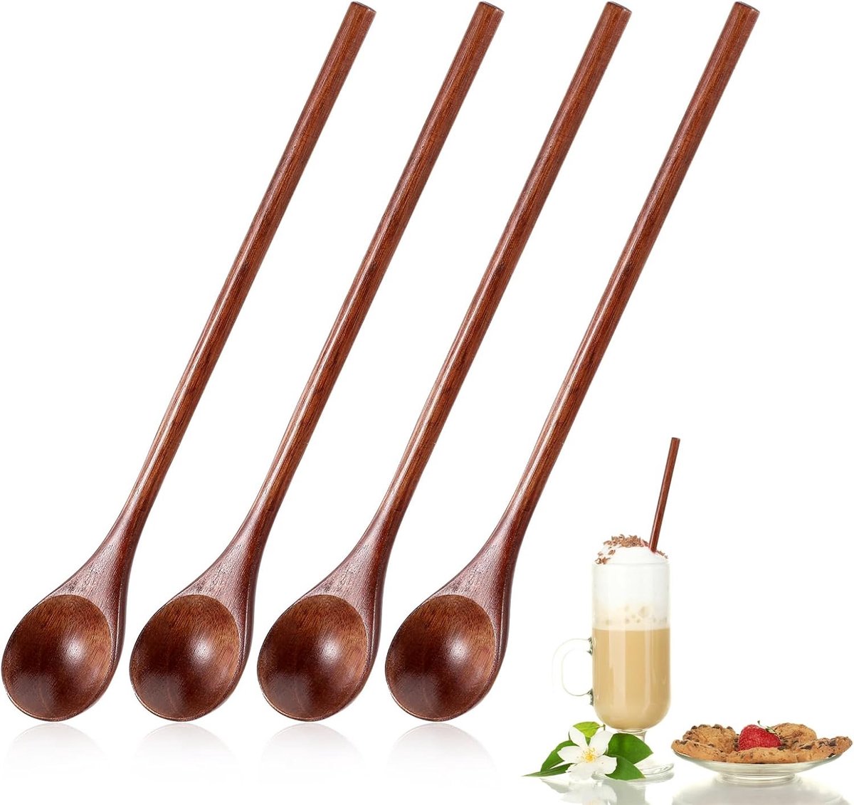 Set van 4 Houten Lepels voor Honing, Thee en Soepen - Ideaal voor Koken en Serveerdoeleinden