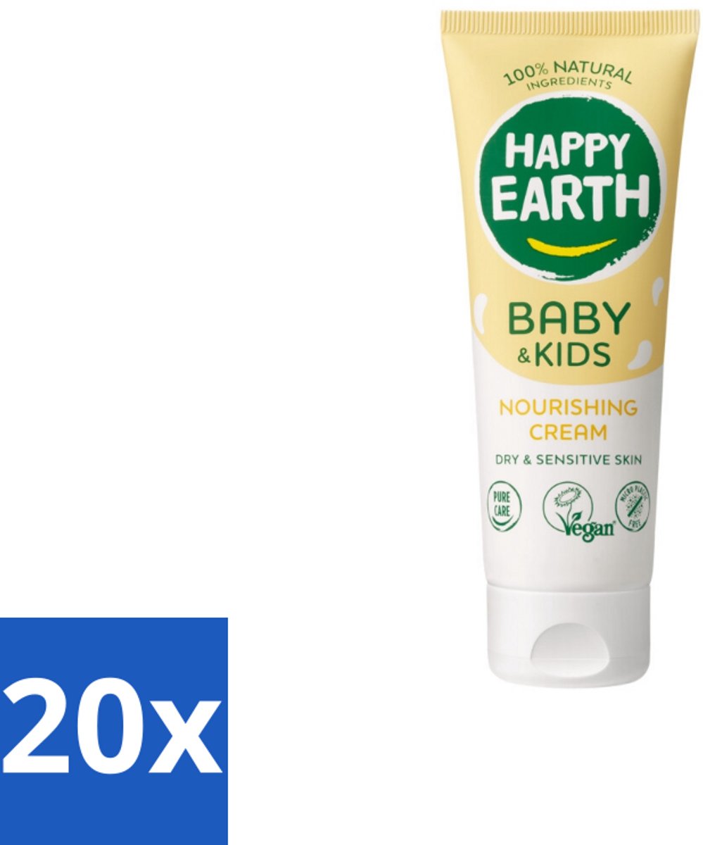 20 x Happy Earth – Nourishing Cream – 100% Natuurlijk Baby & Kids – 75 ml - Baby Crème - Natuurlijke Crème - Gevoelige Huid Verzorging - 100% Natuurlijke Crème - Babyhuid Verzorging