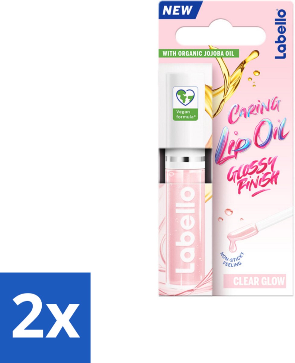 2 x Labello –Caring Lip Oil – Clear Glow – 5,5 ml - Lippenbalsem - Lipolie - Glans - Verzorging - Hydraatatie