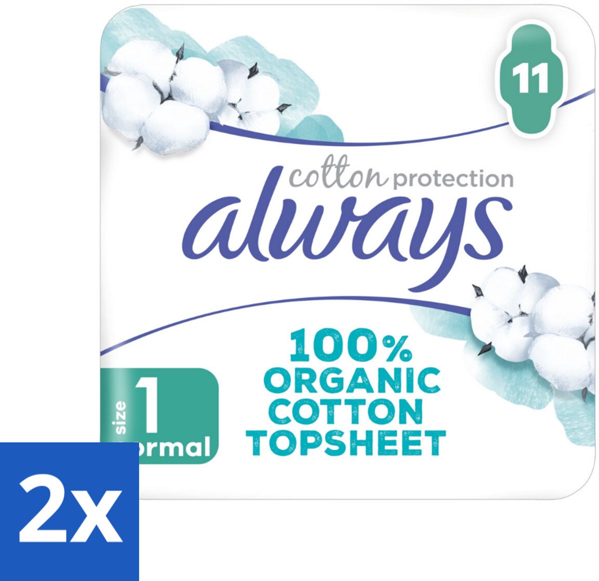 2 x Always – Maandverband – Bio Cotton Protection Ultra Normal met Vleugels – 11 stuks per verpakking - Maandverband - Bio Katoen - Menstruatiebescherming - Vleugels - Huidvriendelijk