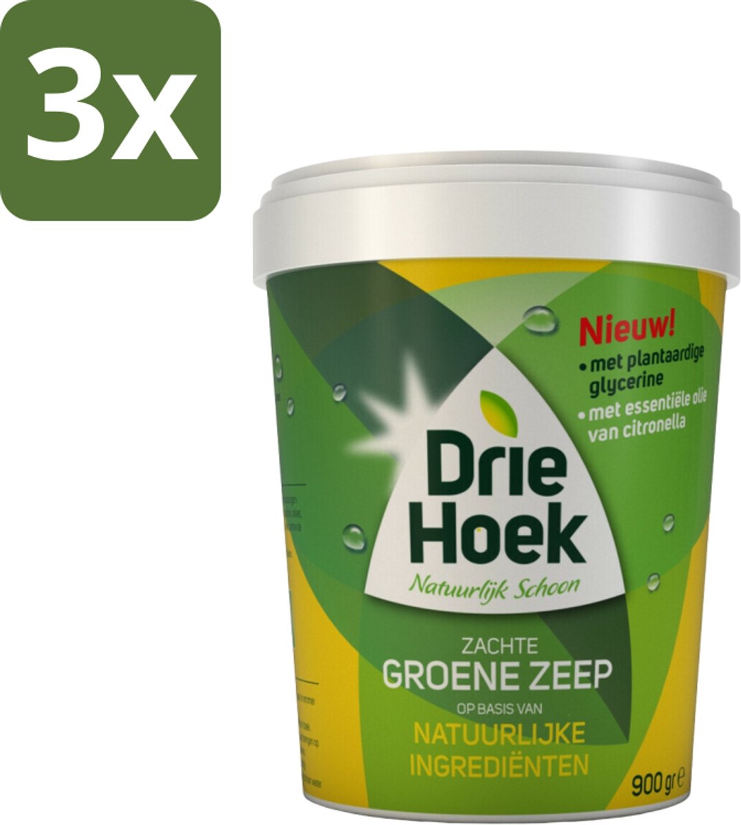 3 x Driehoek – Zachte Zeep – Groene Zeep – 900 gr - Zachte Zeep - Natuurlijke Olie - Schoonmaken Hout - Schoonmaken Steen - Schoonmaken Textiel