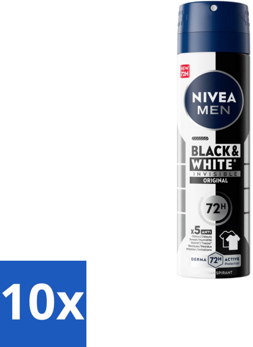 10 x NIVEA MEN – Deodorant spray – Invisible for Black & White – 150 ml - Koffie - Koffiezetapparaat - Koffiezetapparaat