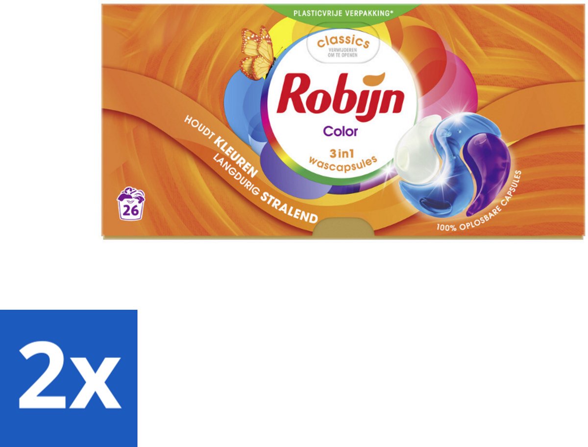 2 x Robijn – 3-in-1 Wascapsules – Color - 26 Capsules - Kleurverzorging - Wascapsules - Wasgeur - Wasverzachter - Kleurbehoud