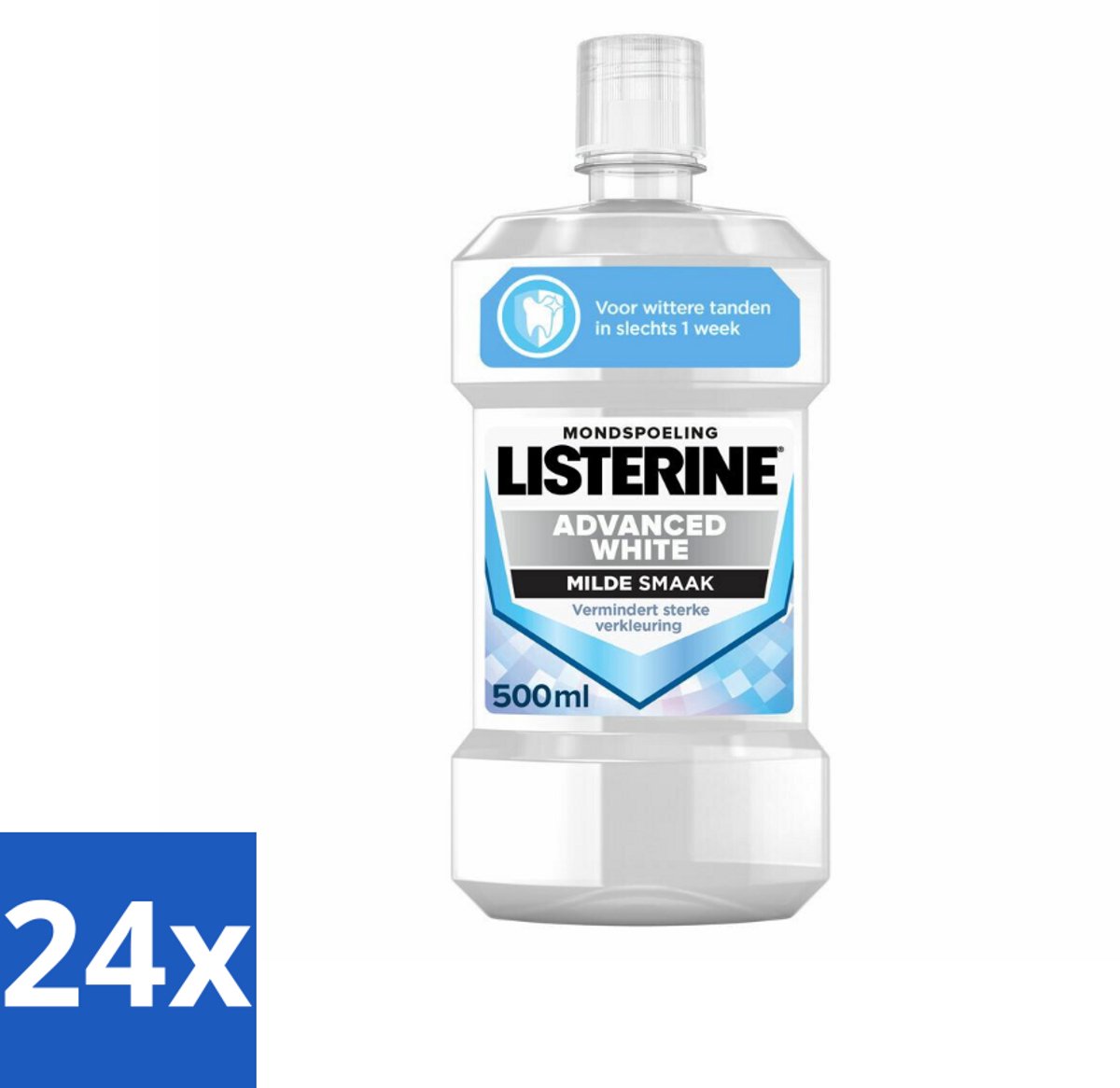 24 x Listerine – Mondwater – Advanced White – Mild – 500 ml - Wittere Tanden - Mondspoeling - Frisse Adem - Tandenverzorging - Mondhygiëne