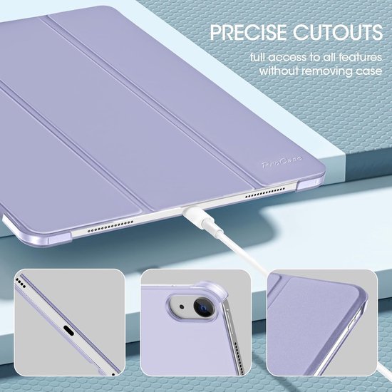 Triple Beschermhoes voor 13 Inch iPad Air M4/M3/M2 (2026/2025/2024), Dunne en Lichte Smart Cover met Heldere Matte Achterkant in Lilac, Ideaal voor Bescherming en Stijl — afbeelding 5