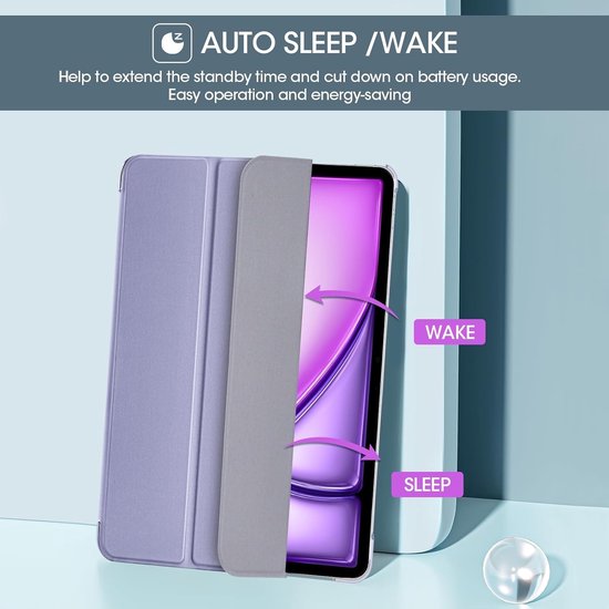 Triple Beschermhoes voor 13 Inch iPad Air M4/M3/M2 (2026/2025/2024), Dunne en Lichte Smart Cover met Heldere Matte Achterkant in Lilac, Ideaal voor Bescherming en Stijl — afbeelding 2