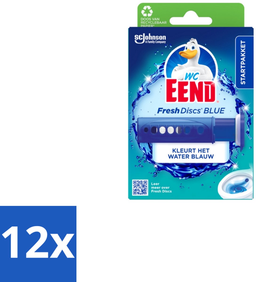 12 x WC Eend – Fresh Discs – Houder + Navulling – Coloring Blue – 36 ml - Toilet Reinigen - Toilet Hygiëne - Toilet Disc - Toilet Gel - Toilet Frisheid