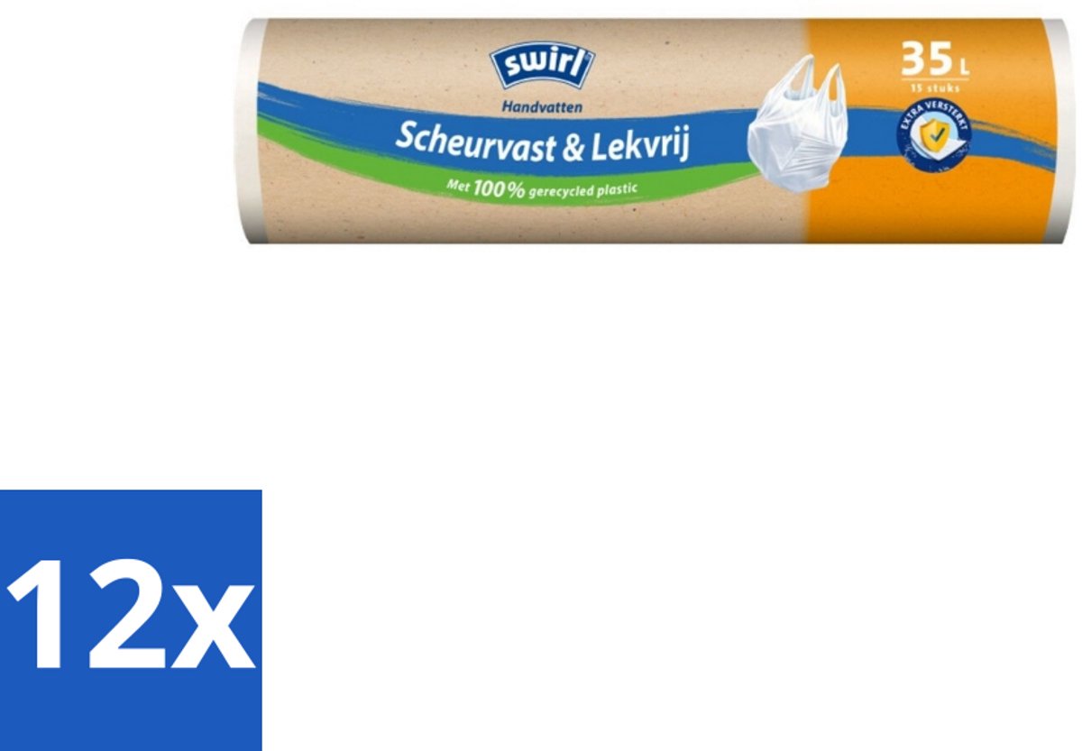 12 x Swirl – Vuilniszakken – 35 L – Handvatten – 15 zakken - Afvalzakken - Scheurvast - Lekvrij - Handvatten - Keukenafval