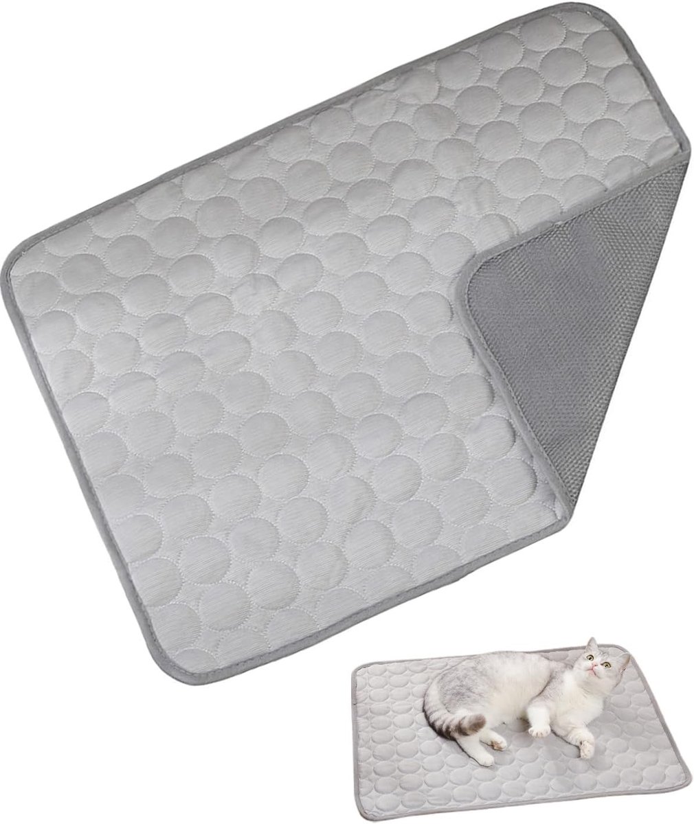 Koelmat voor Honden en Katten, 50 x 40 cm, Grijs, Zelfkoelende IJszijde, Antislip en Wasbaar, Perfect voor Zomer, Thuis en Op Reis