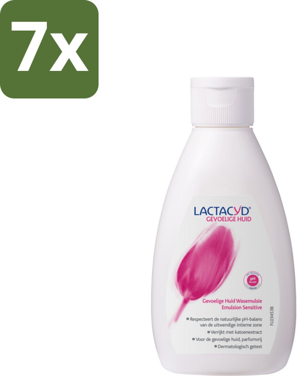 7 x Lactacyd – Sensitive – Extra Mild – 200 ml - Gevoelige Huid Wasemulsie - Intieme Wasemulsie - Melkzuur - Katoenextract - PH-vriendelijk