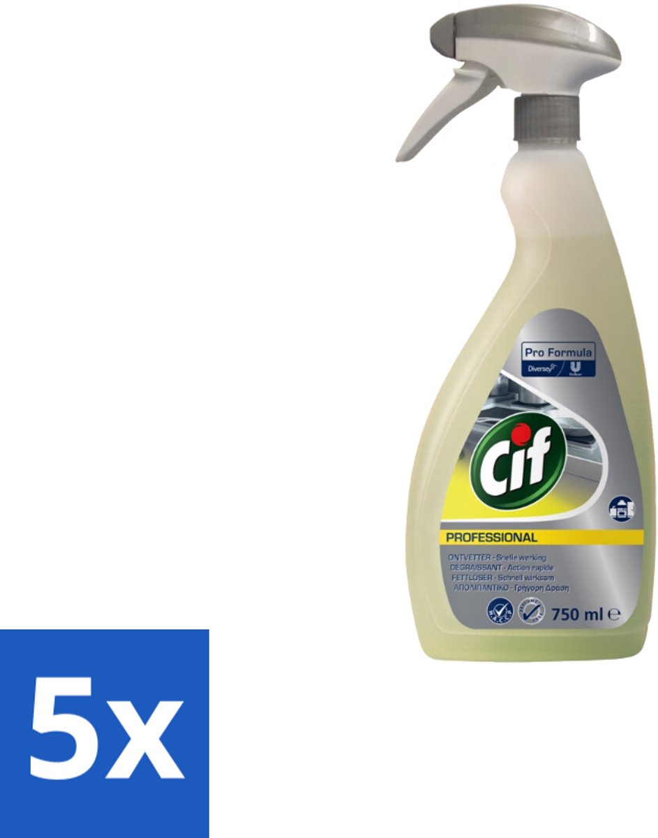 5 x Cif - Ontvetter - Business Solutions Krachtige Keukenontvetter - 750 ml - Keukenontvetter 750 Ml - Professionele Ontvetter - Niet-corrosieve Ontvetter - Aluminium Ontvetter - Vetverwijderaar